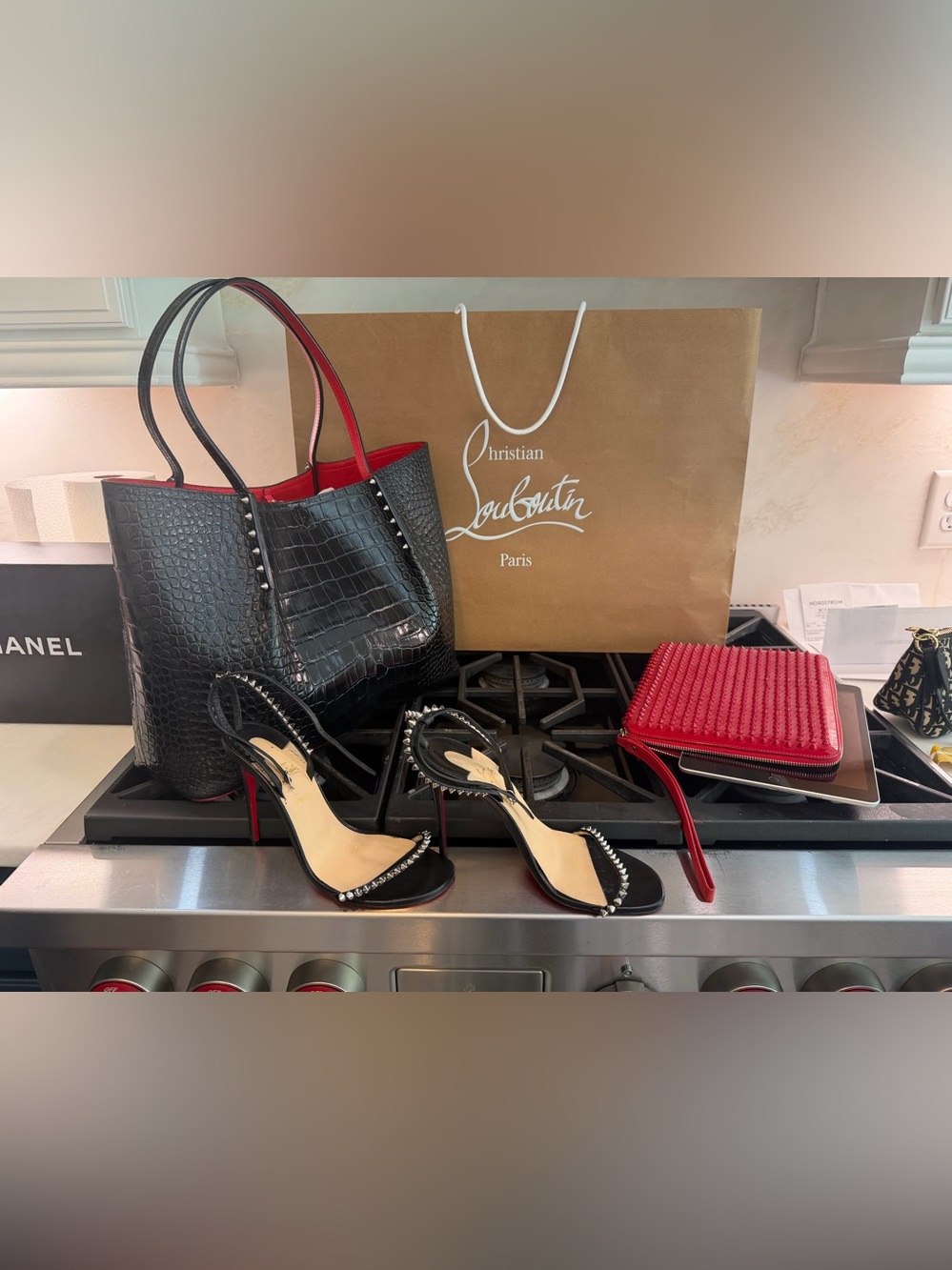 Christian Louboutin Black Patent Leather Slingback Heels with Red Sole